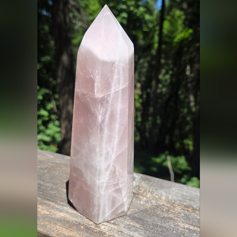 Rose Quartz Natural Crystal 7" Pillar Point - Picture 3 of 9